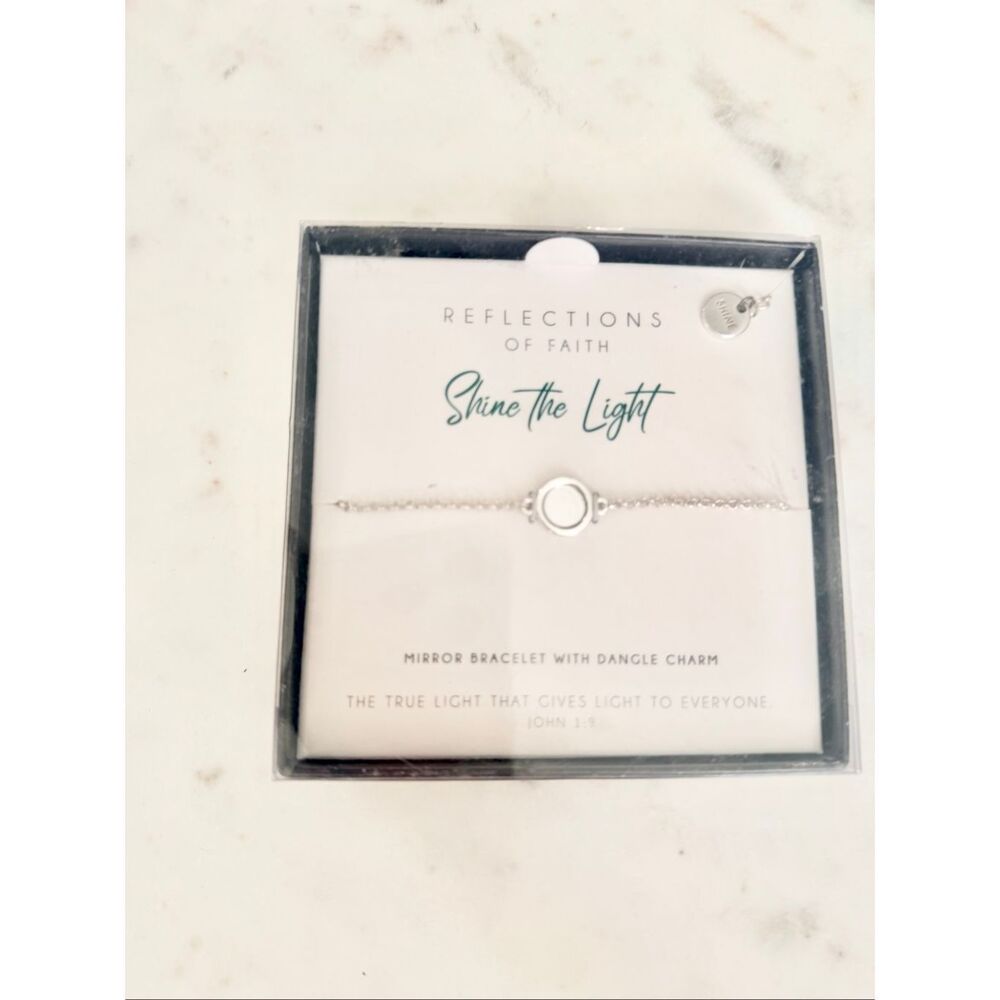 Reflections of Faith Shine the Light Mirror Charm Bracelet NWT Silver Tone